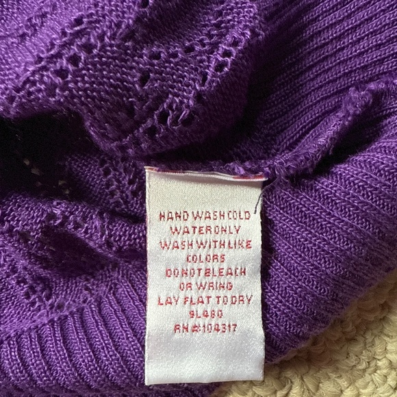 Cropped button up open knit purple short sleeve sweater - Picture 3 of 4